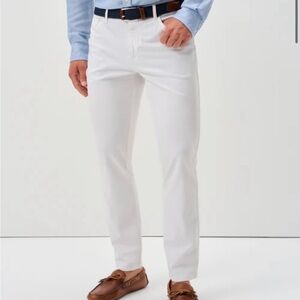 johnnie-O White Stretch Chinos with Tan Leather Patch